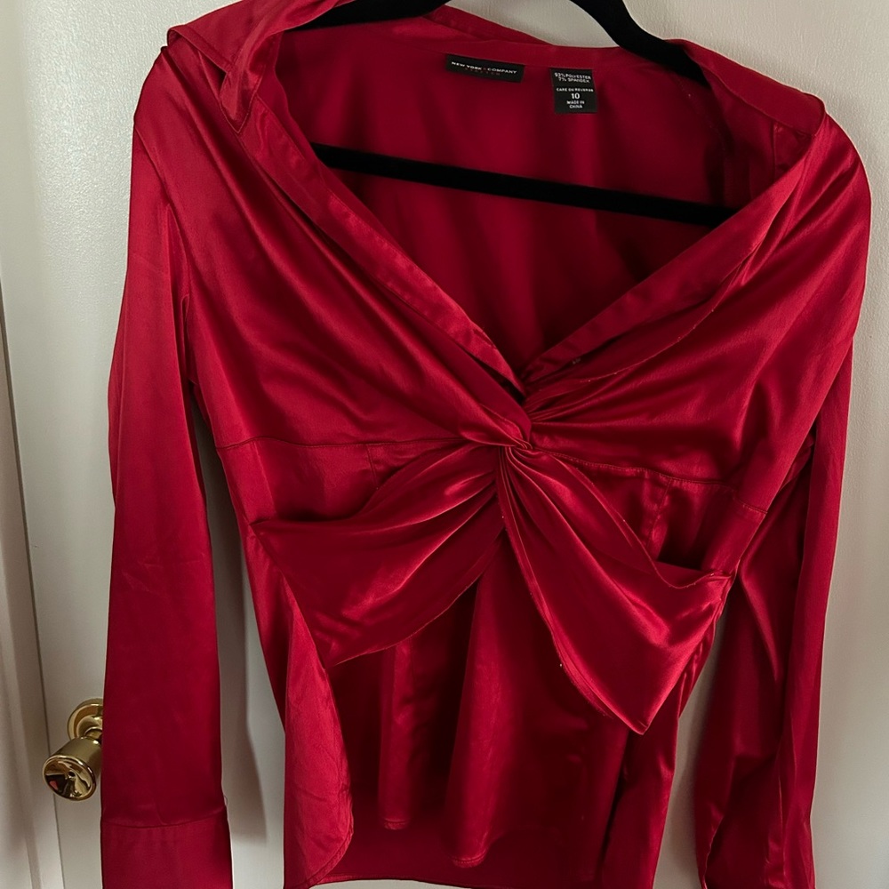 New York and Company red silky blouse